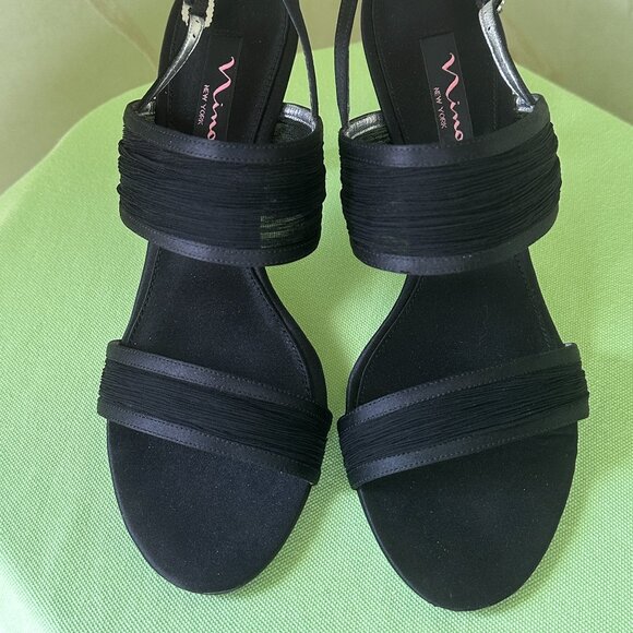 MIA BLACK MESH DRESS SHOE SANDALS HEELS W/RHINESTONE BUCKLE:PREOWNED BLACK 8 1/2 - Picture 2 of 15